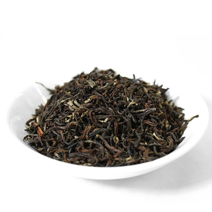 Close-up of whole leaf vintage Darjeeling tea showing leaf texture