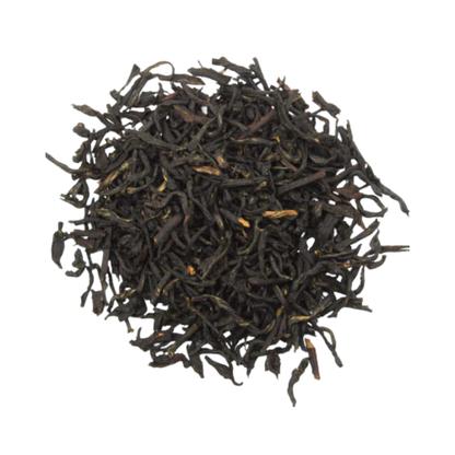 Close-up of organic first flush Darjeeling black tea whole leaves.