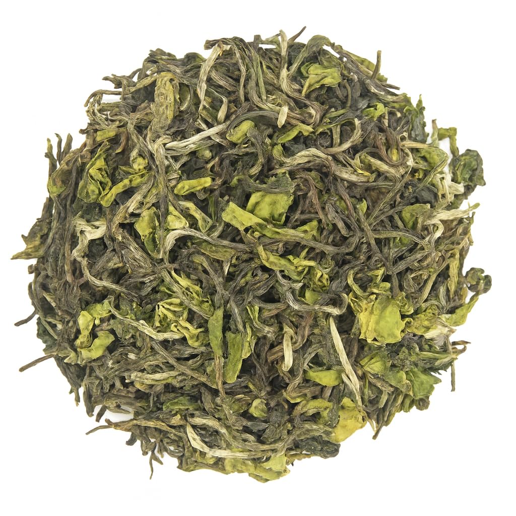 Loose leaf green tea showing fresh whole tea leaves.