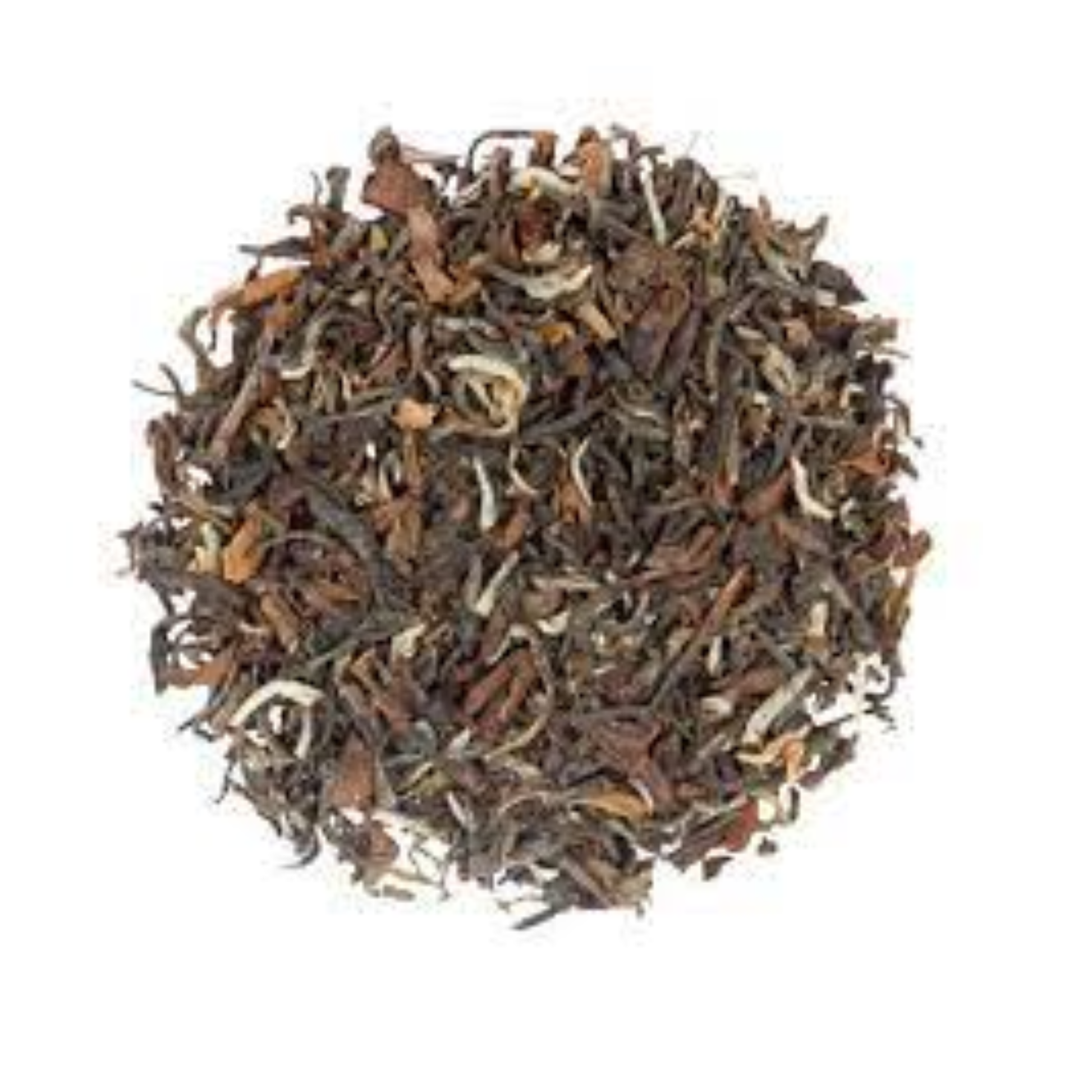 Close view of rolled Darjeeling oolong tea leaves before brewing