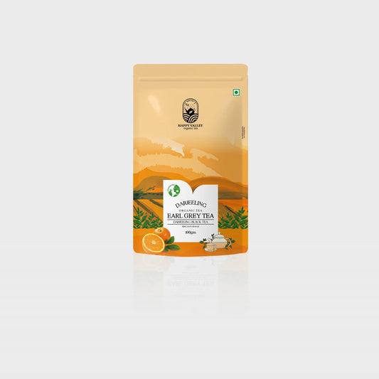 Happy Valley Darjeeling Earl Grey Orange tea packed in resealable pouch.