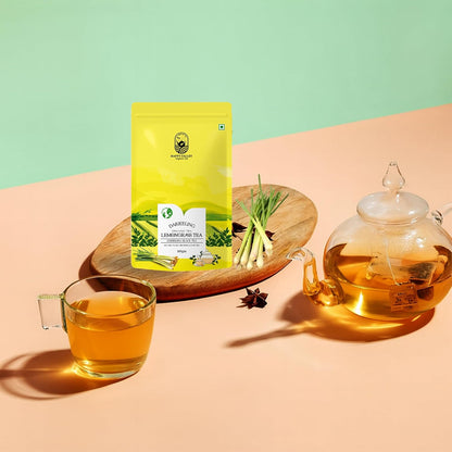 Cup of Darjeeling Lemongrass Black Tea freshly brewed and aromatic.