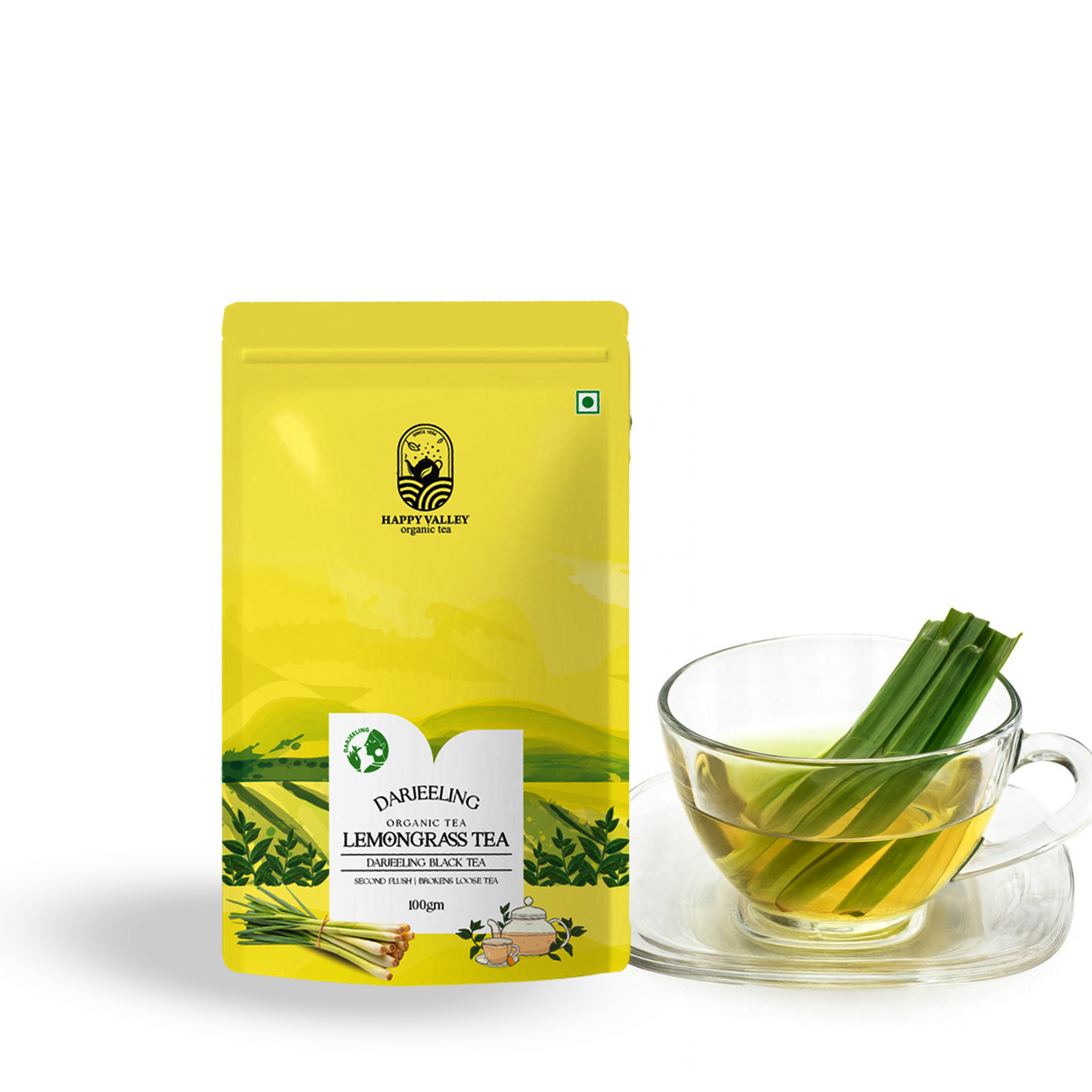 Cup of Darjeeling Lemongrass Black Tea freshly brewed and aromatic.